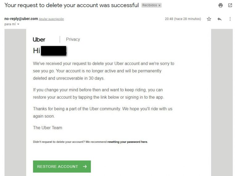 Cómo cerrar cuenta Uber