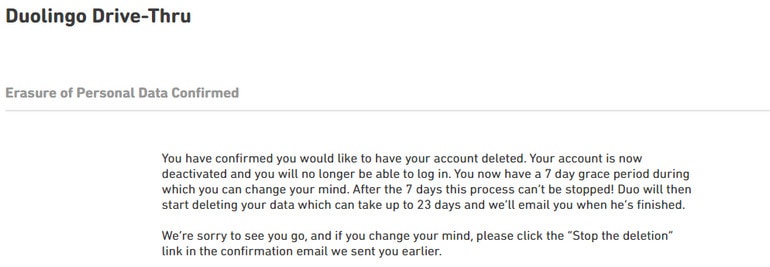Dar de baja cuenta Duolingo
