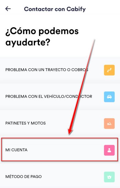 Eliminar cuenta Cabify