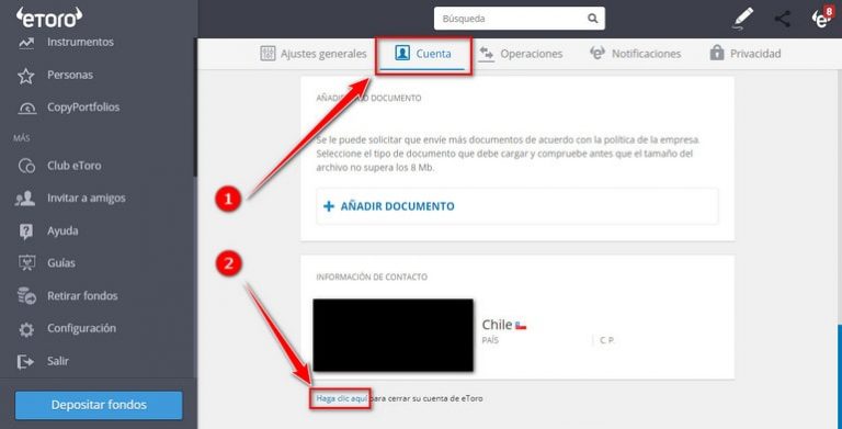 Eliminar cuenta eToro